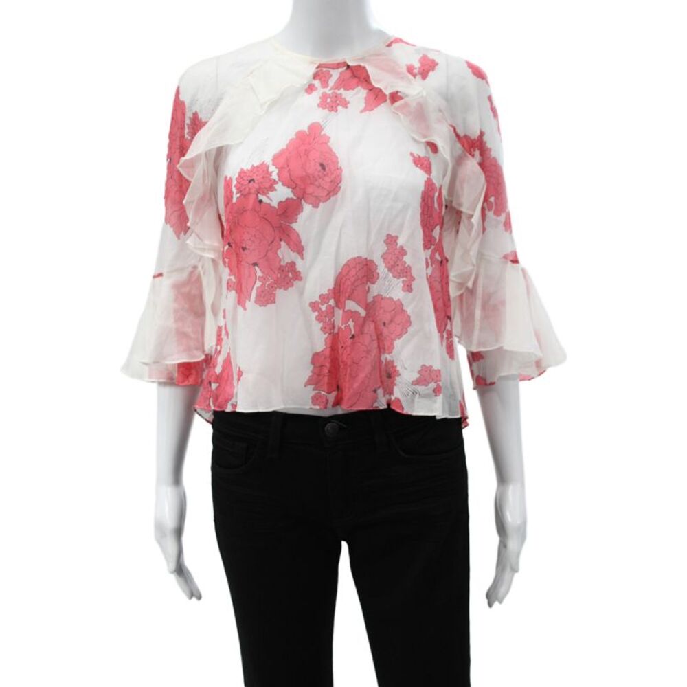 Alice McCall Women Pink Floral Blouse 3/4 Sleeve Crew Neck Silk Cotton Size 4